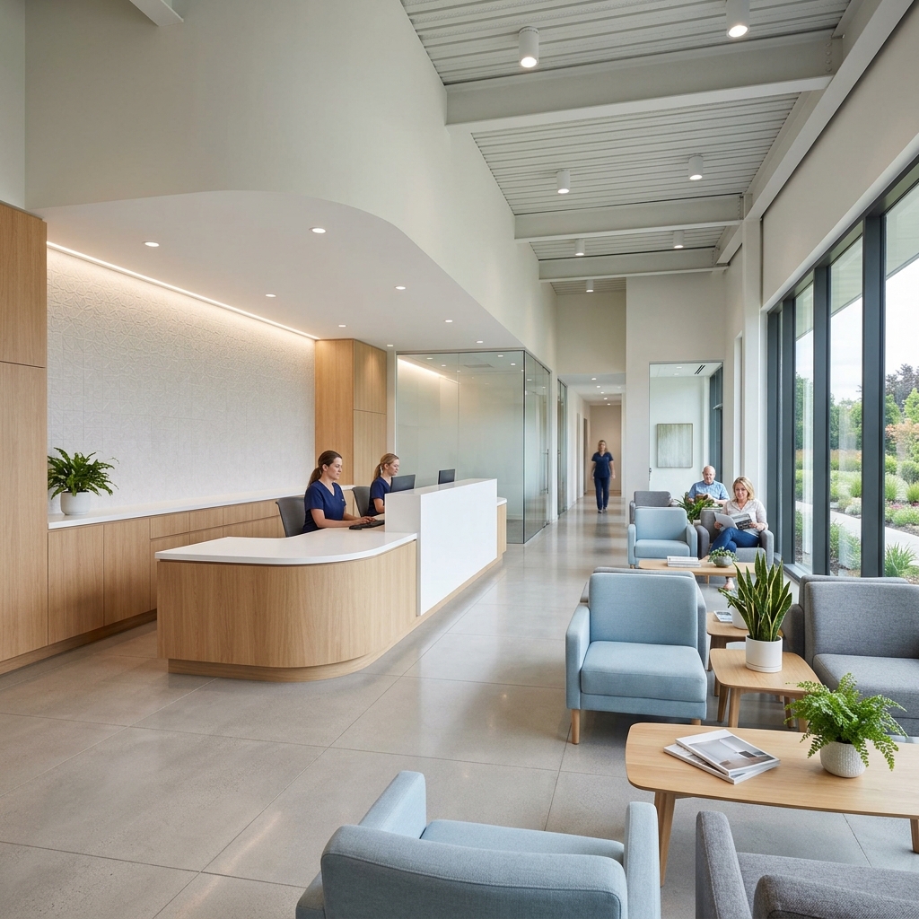 Sala de recepção com arquitetura moderna